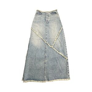 Primark Denim Co Maxi Skirt Womens 26x36 Light Wash Frayed Raw Hem Western